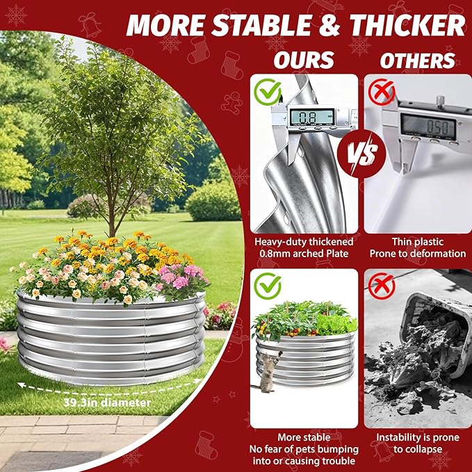 16 Inch Tall Heavy-Duty Round Steel Rised Garden Bed – Wave-Shaped Design Galvanized Metal Planter Box for Vegetables Flowers Succulent at Patio/Garden Outdoor (Silver, 40" Diameter X 16" Tall)