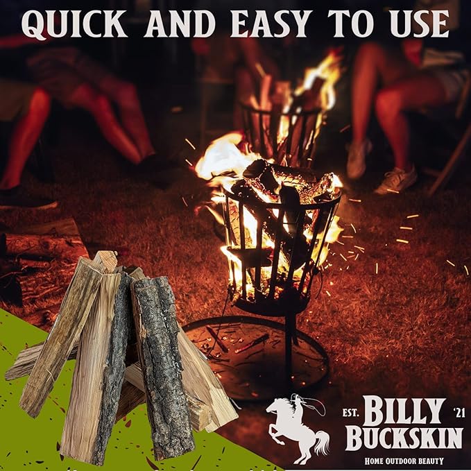 Billy Buckskin 18 LB Applewood Cooking Firewood – Includes 1lb 100% Natural Apple Wood Chips & Fatwood Starter Sticks for Fire Pit, Campfire, Fireplace, Wood Stoves and Outdoor Grilling