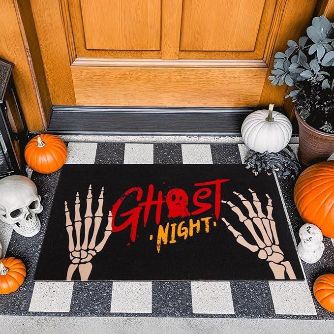 Skeleton Front Door Mat Indoor Outside Entrance, Heavy Duty Dirt Trapper Doormat with Non Slip Backing Entryway Mat for Front Back Door, 24'' x 36'', Skeleton Black