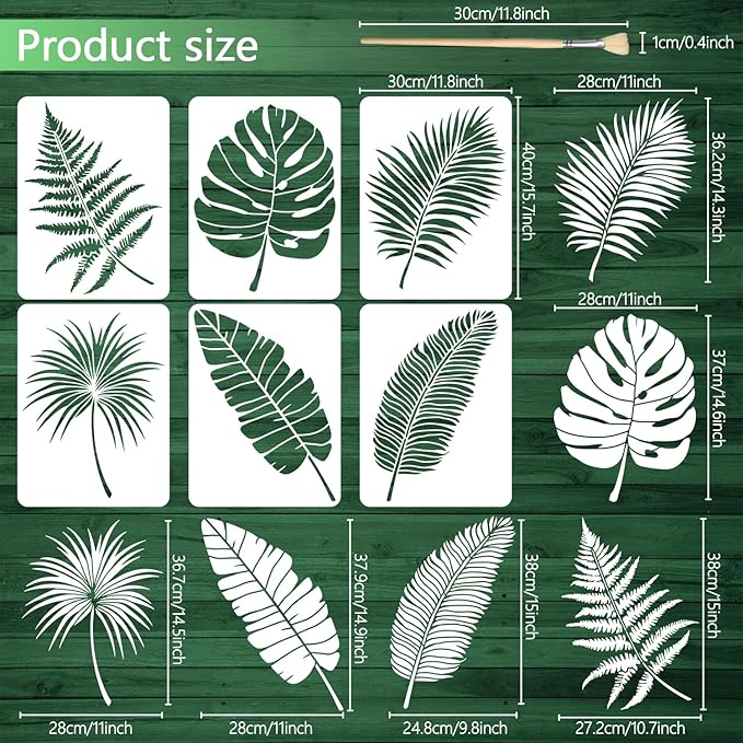 6PCS Large Leaf Stencils for Painting on Walls 16 x 12 Inch Plant Stencil with Brushes Palm Leaf Wall Stencil Tropical Leaves Stencils Plastic Drawing Templates for Wall Furniture Fabric
