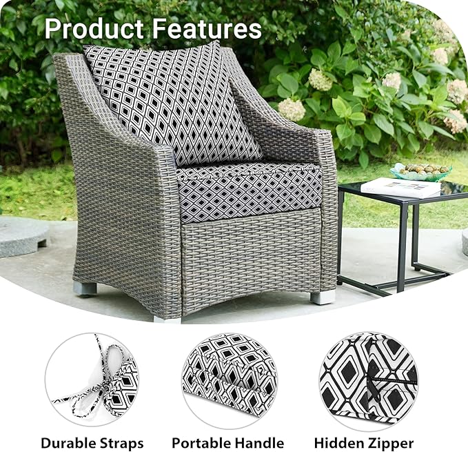 Outdoor Cushions for Patio Furniture,Outdoor Seat Cushion Set 24 x 24 x 4 Inch,Waterproof & Fade Resistant Outdoor Chair Cushions,Deep Patio Chair Cushion with Removable Cover,Black Geometry