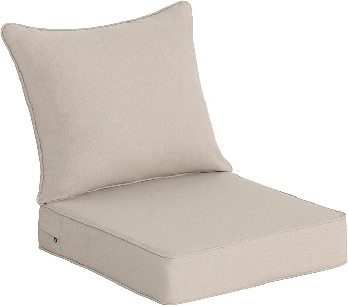 COZYVIDA Outdoor Deep Seat Cushion Set of 2, 22"x24" Seat & 23"x19" Back, C0 Water-Resistant Breathable Fabric, UV-Resistant 1000+ Hrs, 30D Foam with Recycled Fiber Fill,Natural Linen