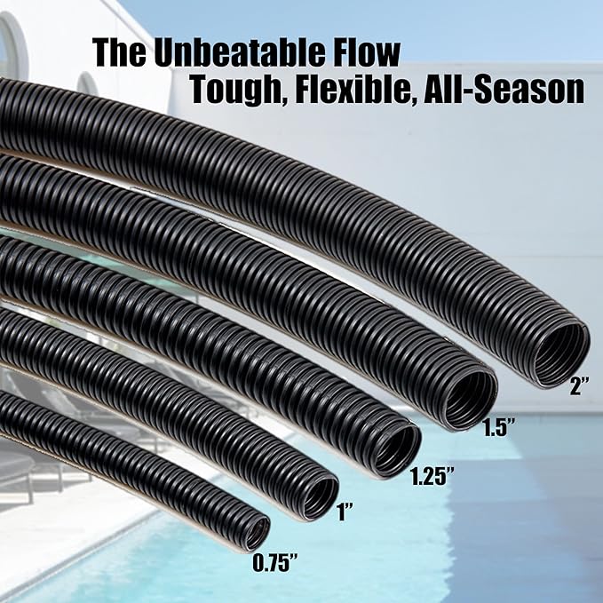 Corrugated Pond Tubing - Flexible, Kinkproof, Reinforced PVC Hose for Water Gardens, Pumps, Waterfalls & Aquaculture (20 Feet Black, 1-1/2 Inch)