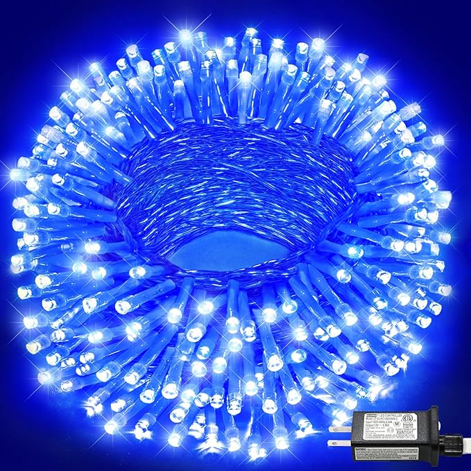 100FT 300 LED Outdoor String Lights, Connectable Christmas Lights Indoor Waterproof with 8 Modes, Plug in Twinkle Fairy Lights Clear Wire for Bedroom Home Wedding Patio Decorations, Blue