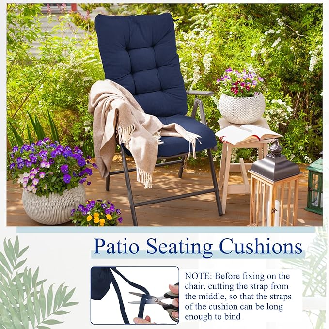 Juexica 4 Sets Outdoor Patio Chair Cushions Seat High Back Tufted Pillow Replacement Rocking Chair Cushions Pads for Patio Summer Seasonal Indoor Home Office (Navy Blue)
