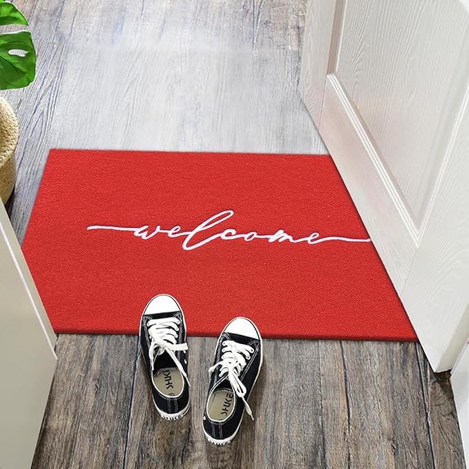 AAZZKANG Red Door Mat 36"x24" with Non Slip Rubber Backing Outside Inside Large Welcome Mats for Front Door Easy to Clean Doormat for Patio,High Traffic Areas