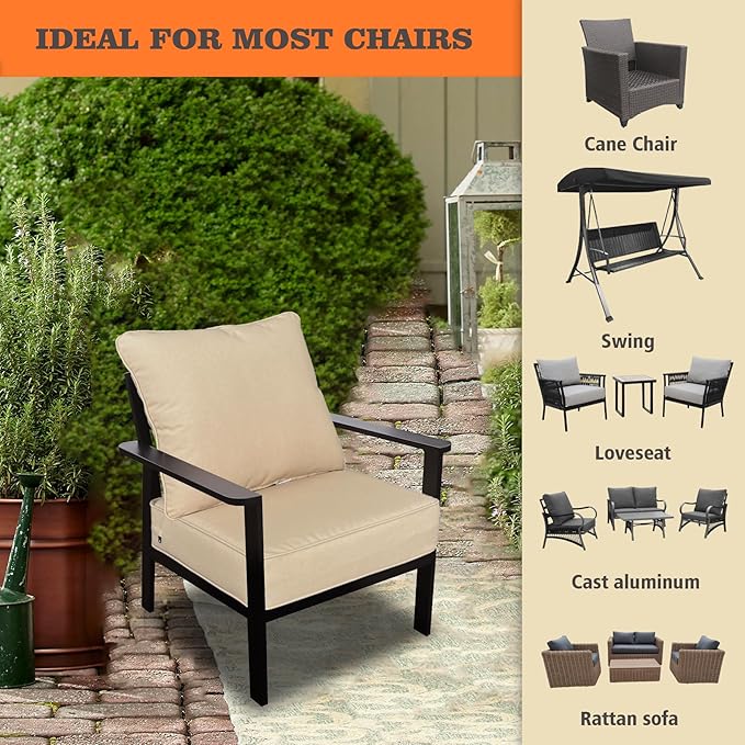 Goodgoods 22x24 inch Outdoor/Indoor Deep Seat Patio Cushion Set of 1 Resilient Foam Filling Water Repellent Stain-Resistant UV Resistant Weather Resistant Deep Seat Bottom Beige