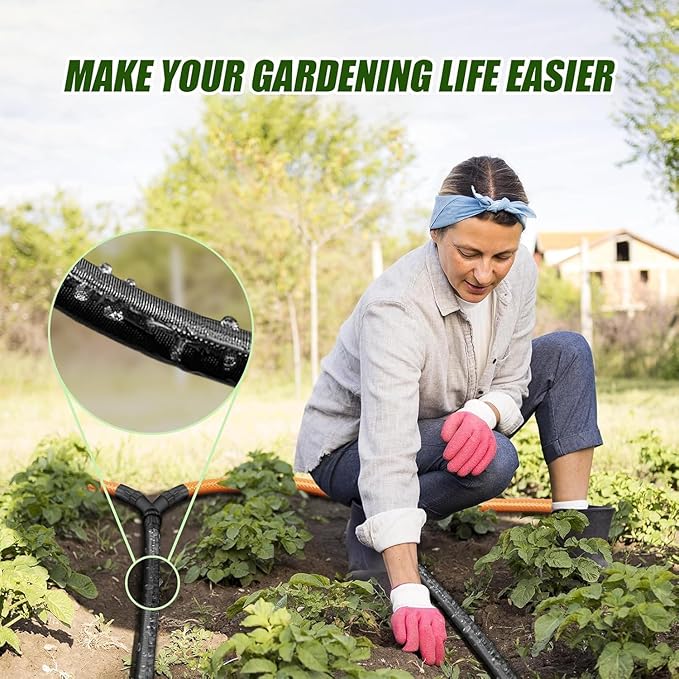Flat Soaker Hose 25ft, Heavy Duty Double Layer Design, Drip Irrigation Hose Saves 80% Water, Leak Proof Sprinkler Hose For Lawn, Flower Bed, Vegetable Field