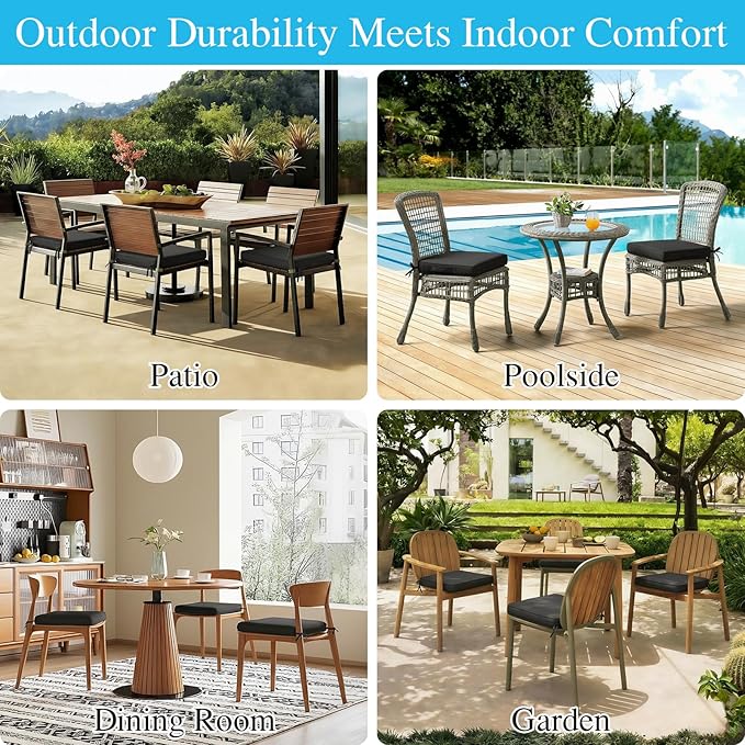 Amagenix Outdoor Chair Cushions Set of 2, 19"x19"x3" Waterproof Outdoor Seat Cushions for Patio Furniture, Stripe Reversible Patio Cushions with Ties & Handle & Hidden Zipper, Fade-Resistant,Dark Grey