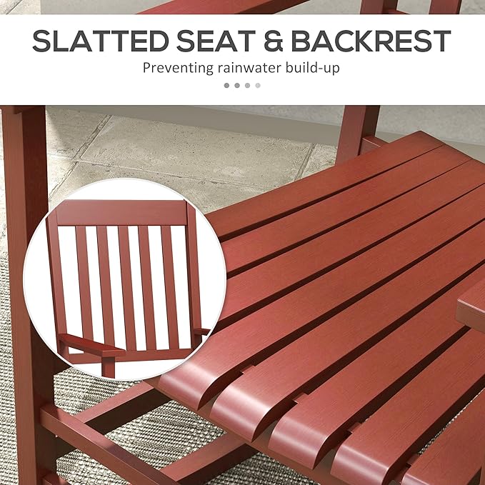 Outsunny Outdoor Rocking Chair Set of 2, Patio Rocking Chair with Smooth Curves, High Density Wooden Rockers for Lawn Garden Porch, Supports Up to 350lbs, Wine Red