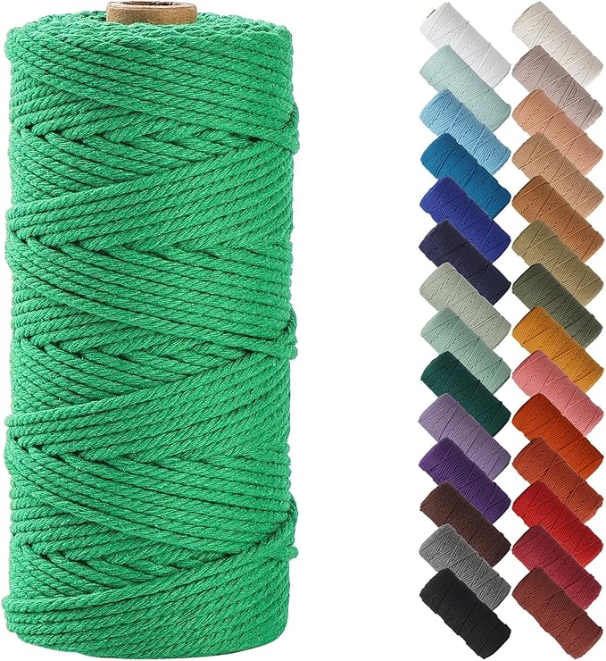 NOANTA Emerald Macrame Cord 3mm x 109yards, Colored Macrame Rope, Cotton Rope Macrame Yarn, Colorful Cotton Craft Cord for Wall Hanging, Plant Hangers, Crafts, Knitting