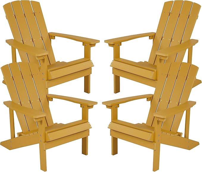 Flash Furniture Charlestown Poly Resin Adirondack Chair - Yellow - All Weather - Indoor/Outdoor - Set of 4
