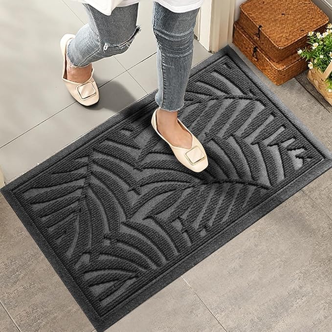 Front Door Mat, Absorbent Resist Dirt Welcome Door Mat Indoor Outdoor, Waterproof Doormat, Sturdy Non Slip Backing, Fade Resistant, Low Profile Entry Mat for Entryway, 47×32, Grey