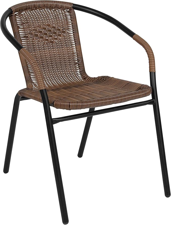 Flash Furniture Lila 3-Piece 28" Square Indoor/Outdoor Patio Table and Chairs Set, Glass Metal Bistro Table and 2 Stacking Rattan Chairs, Brown