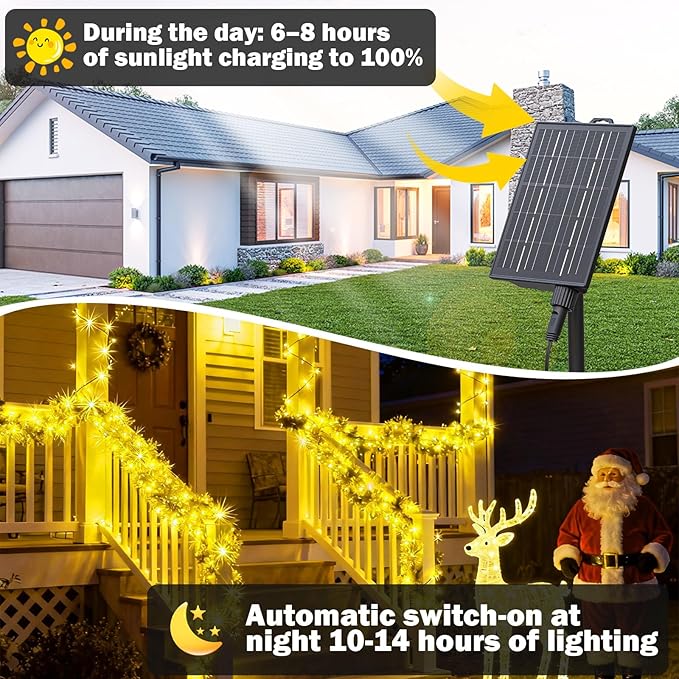 SOLARBABY Solar Christmas Lights Outdoor,142Ft 400 LED Warm White Solar String Lights Outdoor with Remote,19 Modes Waterproof Christmas String Light for Garden Patio Xmas Tree Christmas Decoration