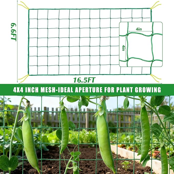 6.6x16.4FT Trellis Netting for Climbing Plants,Trellis Netting with Plant Clips, Heavy-Duty PE Trellis Net for Cucumber, Tomato, Vegetables, Fruits, Sweet Pea Plants
