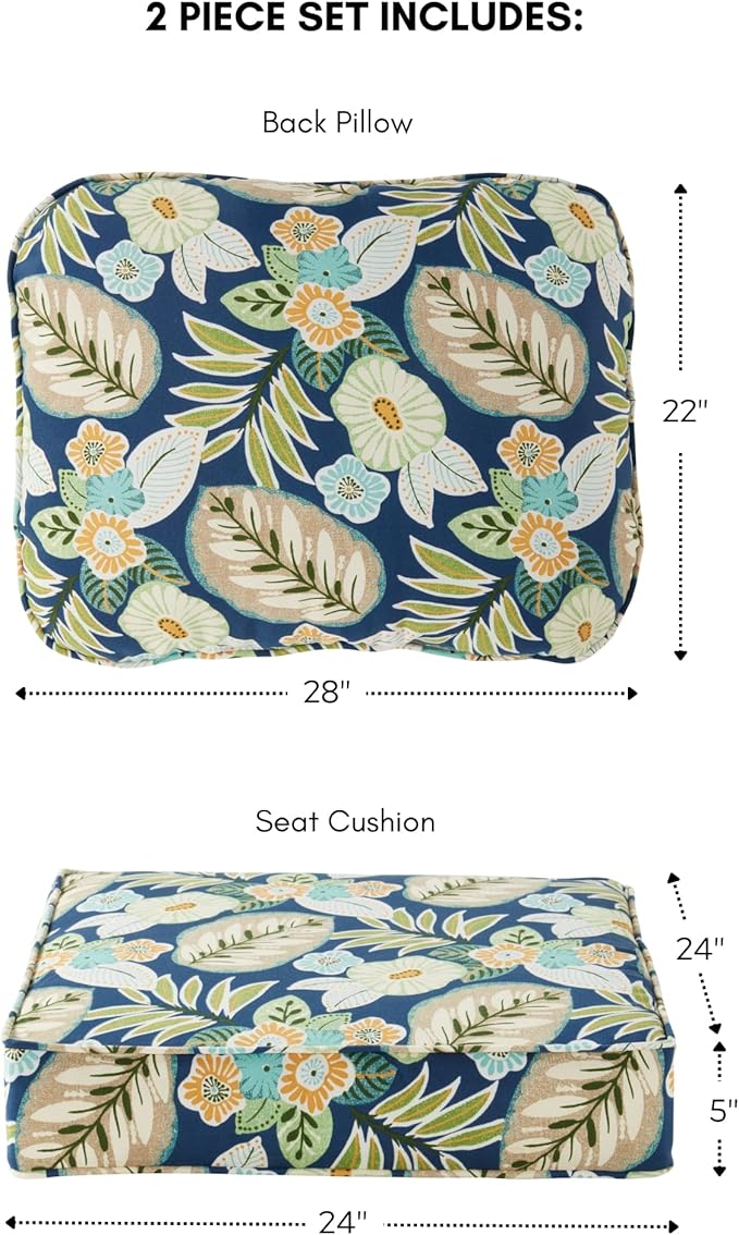 Greendale Home Fashions Outdoor Reversible 2-Piece Deep Seat Cushion Set, Magnolia Floral