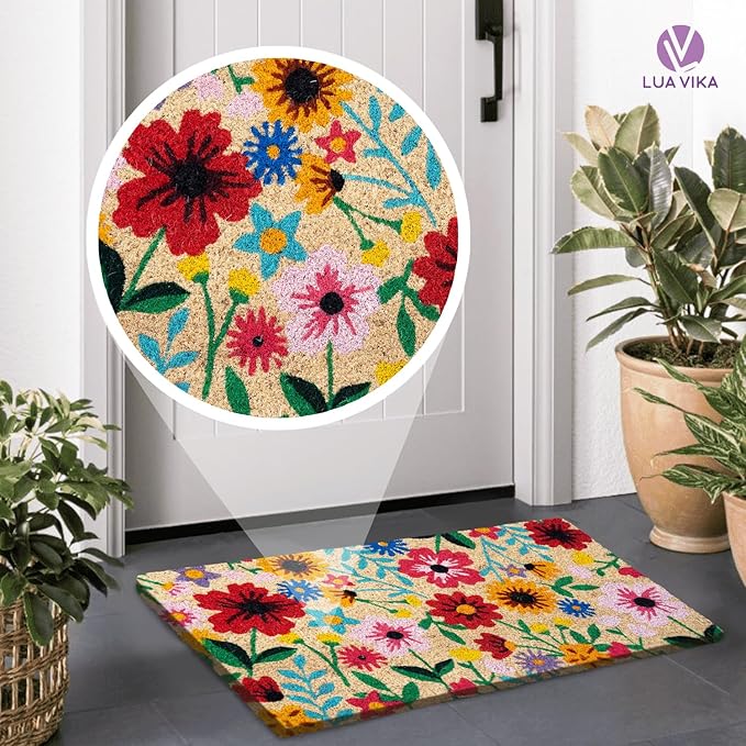 Coir Door mats Outdoor - Botanic - Welcome mats for Front Door - Coir Doormat Outdoor Entrance - 16''x27.5''