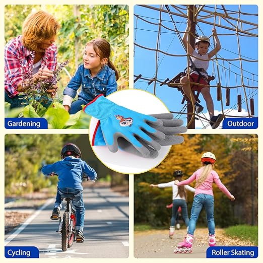 Kids Gardening Gloves, 2 Pair Toddler Gardening Gloves, Toddler Boy Garden Gloves, Rubber Non-Slip Safety Work Gloves for Kids, Youth, Fishing, Cycling (Ages 8-12, Yellow & Blue)