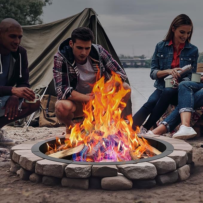 INNOSTAGE 36 Inch Fire Pit Ring (40 Inch Outer), Heavy Duty Steel Fire Ring for Outside, Large Round Fire Pit Insert, DIY Camping Fire Ring, Above or In-Ground, Black Carbon for Backyard Patio Bonfire