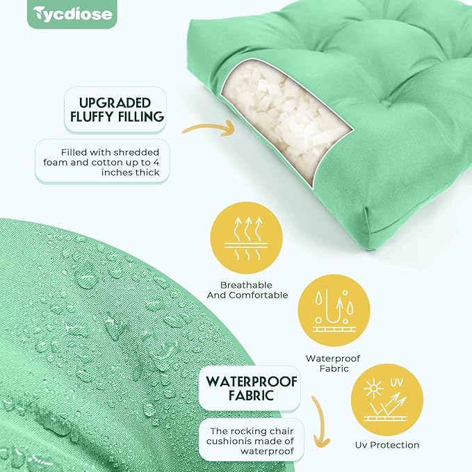 All Weather Outdoor Wicker Chair Cushions of 3 Pieces, Waterproof Outdoor Wicker Chair Cushion for Patio Furniture Loveseat Settee Bench, 1 Loveseat and 2 U-Shaped Thickened Cushions, Cyan