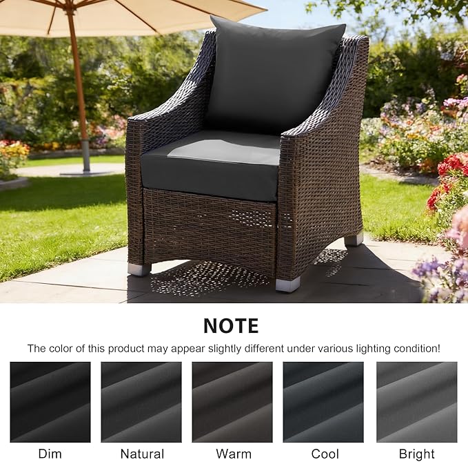Outdoor Deep Seat Cushion Set, 24x24 Inch Water-Resistant & Fade-Resistant Outdoor Chair Cushions, Patio Furniture Cushions with Removable Cover for Patio Chair, Sofa, Dark Grey (Set of 6)