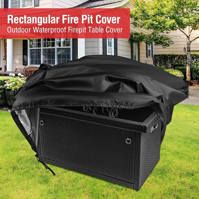 Fire Pit Cover Rectangular 44 Inch,Propane Gas Fire Pit Table Cover,Outdoor Waterproof Firepit Table Cover - 44 X 32 X 23 Inch