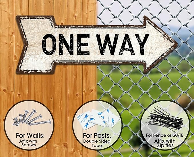 Mukuko One Way Right Arrow Metal Tin Sign 6x18 Inches Caution Danger Safety Security Warning Notice Signs