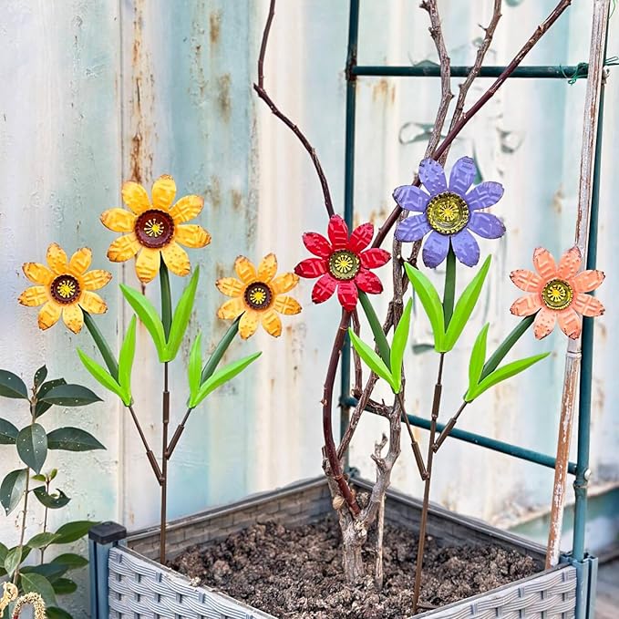 Metal Flowers for Outside,2 Pack Large Colorful Decorative Garden Stakes Yard Art,Spring Garden Decor for Lawn, Pathway & Garden(21.9 * 12IN)