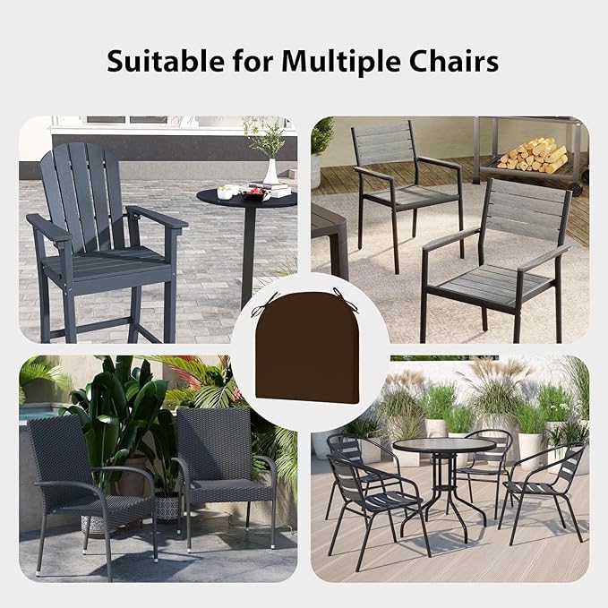 Outdoor Chair Cushions Set of 4, 17 x 16 Inch Patio Chair Cushions for Outdoor Furniture, Water Resistant, Non-Slip Ties(Dark Brown)