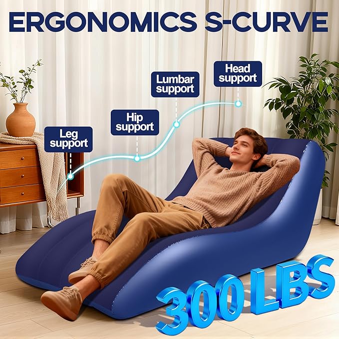 Inflatable Chair for Adults,Inflatables Chairs with Flocked Surface, Inflatable Lounge Chair with Backrest, Comfort Ergonomic Inflatable Couch,Inflatable Couch for Camping, Blue