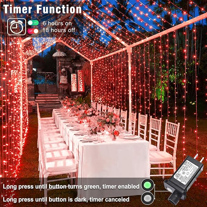 66FT 200 LED Outdoor String Lights, Connectable Valentines String Lights Waterproof with 8 Modes, Plug in Twinkle Fairy Lights Clear Wire for Indoor Bedroom Home Wedding Patio Decorations, Red