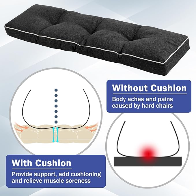 Bench Cushion, 42 x 16 Inch Patio Furniture Cushions with Durable Ties, Soft Memory Foam Bench Cushions for Indoor/Outdoor Furniture with Non-Slip Bottom, Kitchen&Dining, Black