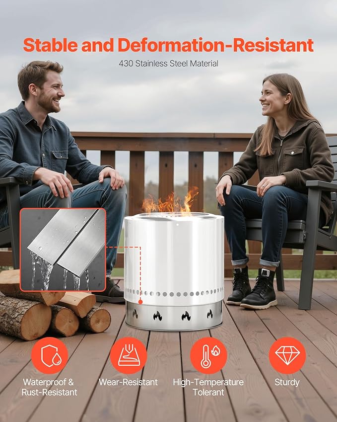 VEVOR Fire Pit Stand for Solo Stove Bonfire,19.5 Inch Smokeless Fire Pit Ring,Stainless Steel Fireplace Stove Ranger Support Frame Accessory, Portable Outdoor Camping Holder Tools for Fireplace