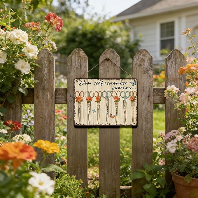 Garden Flowers Sign Dear Self Remember You are Amazing Tin Sign for inspiring Vintage Wall Decoration Poster for Home Garden Kitchen Patio Yard Decor 12x8 Inch