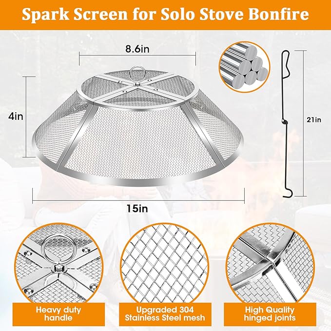 Fire Pit Shield for Solo Stove Ranger 15 Inch,Stainless Steel Spark Screen for Solo Ranger,Fire Pits Mesh Protector Cover Top Sparks Guard Outdoor Heavy Duty for Hot Embers-Silver