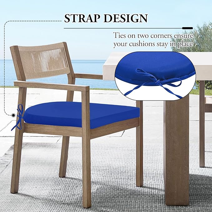Wellsin Outdoor Chair Cushions for Patio Furniture - Patio Chair Cushions Set of 6 - Water Resistant Round Corner Outdoor Seat Cushions 17"X16"X2", Royal Blue