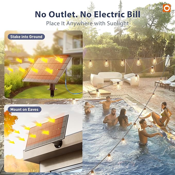 addlon 198FT(192+6) Solar String Lights Outdoor with Remote, Long-Lasting Waterproof Patio Lights, Dimmable & Timable Hanging Solar Light with 60 LED Bulbs for Outside, Yard, Garden, Camping, Gazebo