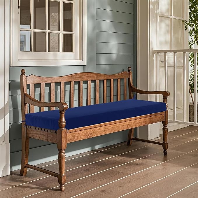 Outdoor Bench Cushion Waterproof 59"x18" – Fade-Resistant Patio Furniture Cushion with Ties for Loveseat, Porch Swing or Indoor Bench Replacement, Navy Blue