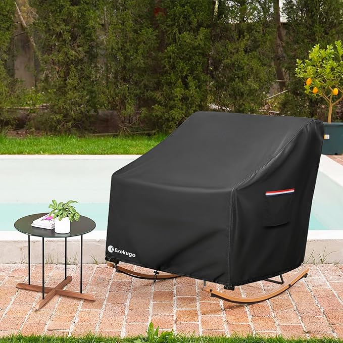 Outdoor Rocking Chair Cover 600D Heavy Duty Waterproof Patio Egg Rocking Chair Covers,for 41" W x 45" D x 31" H Outdoor Papasan Rocking Chair Blck