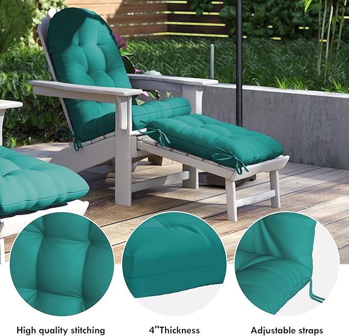 Adirondack Chair Cushion with Ottoman, Folding Adjustable Adirondack Seat Cushions, Waterproof Adirondack Patio Chair Pads for Garden, Deck, or Poolside, Small-Lake Blue-1