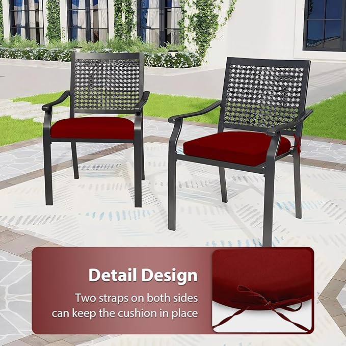 Outdoor Chair Cushions Set of 4, 17 x 16 Inch Patio Chair Cushions for Outdoor Furniture, Water Resistant, Non-Slip Ties(Dark Red)