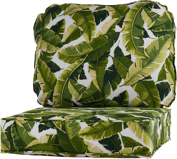Greendale Home Fashions Outdoor Reversible 2-Piece Deep Seat Cushion Set, Tropical White