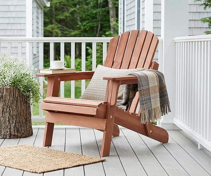 Oversized Wooden Folding Adirondack Chair with Pre-Assembled Backrest and Seat Board, Lounge Chair for Outdoor Patio Garden Lawn Backyard Firepit Deck Pool Beach