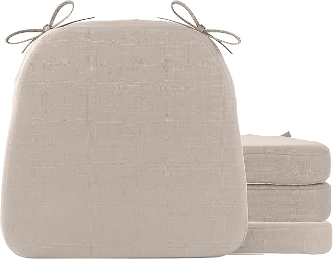 Battilo Chair Cushions for Dining Chairs with Ties, Kitchen Chair Pad with Non-Slip Backing and Removable Cover, Indoor/Outdoor Dining Seat Cushion, 16"x16"x2", Set of 4, Beige