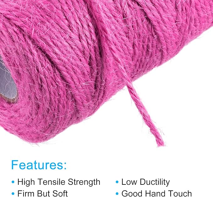 MECCANIXITY 328 Feet Garden Twine, 2mm Craft Jute Twine String Jute for Artwork, DIY Crafts, Gift Wrapping, Fuchsia Pack of 2