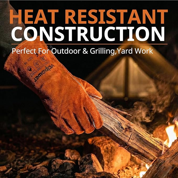 Welding Gloves Fire Heat Resistant 14IN Fireproof Leather for Welding Fire Pit Wood Stove Campfire Furnace BBQ Baking,Grill Oven Stick Mig Tig Gear Gift for Man L