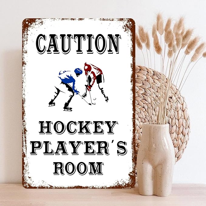 Hockey Gifts For Boys 8-12 Hockey Wall Decor Caution Hockey Player'S Room Sign Hockey Season Door Signs Ice Hockey Gifts Hockey Team Gift Bulk For Christmas Hockey Decor For Boys Bedroom Hockey Front Door Sign 8x12 Inch