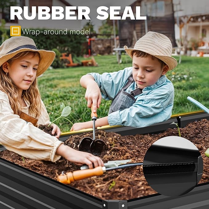 DWVO 8 x 4 x 2 FT Raised Garden Bed Kit, Outdoor Galvanized Flower Bed with Safety Rubber and Gloves, Large Metal Planter Box for Vegetables, Flowers, Herbs, Fruits, Black