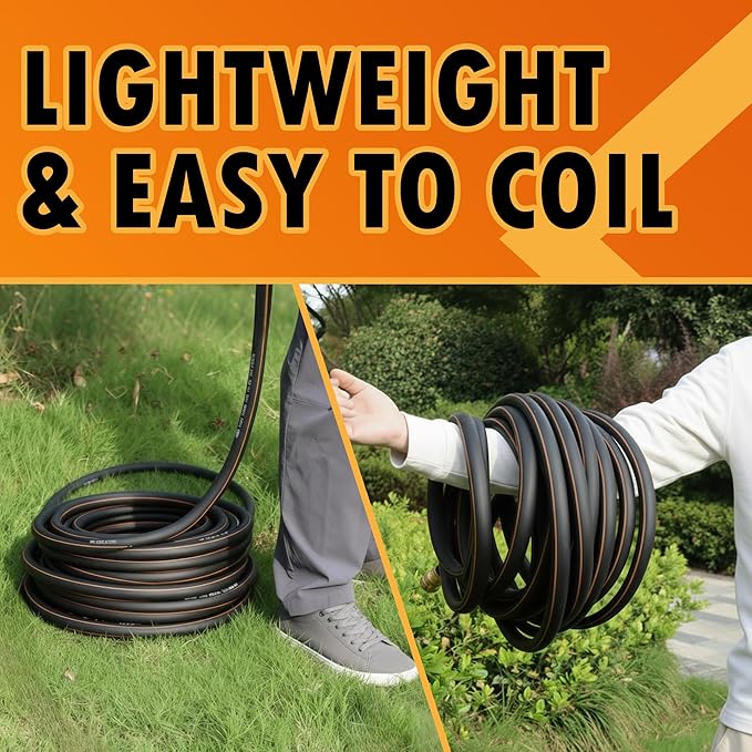 5/8 in. × 10 ft. High Flow Heavy Duty Garden Hose Flexible Hybrid Rubber Water Hose, No Memory Durable Premium Water Hose Leader Hose for Watering, Irrigation, Water Transfer Pump
